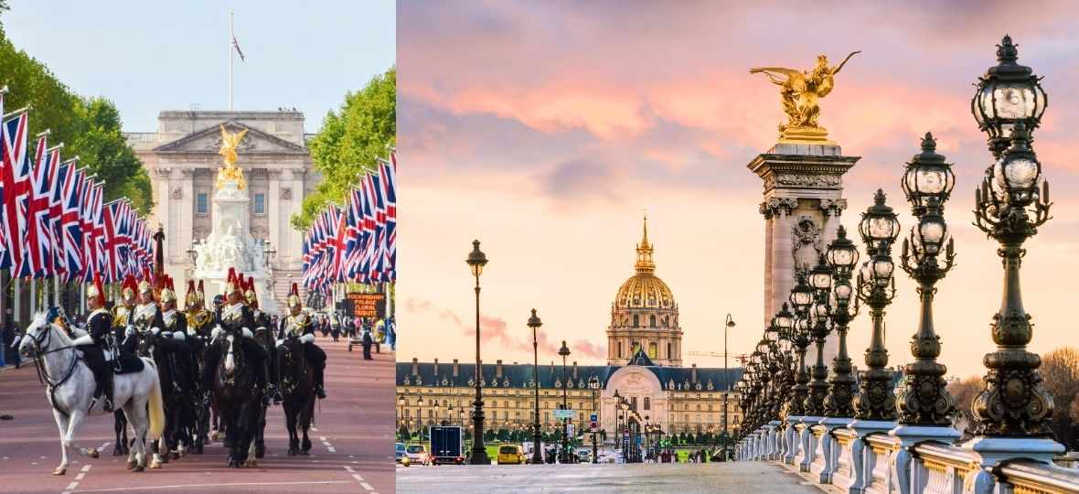 Buckingham Palace, London | Alexander III Bridge, Paris, France
